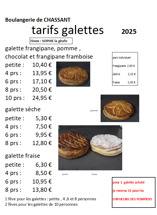 Tarif galette 2025 pour site